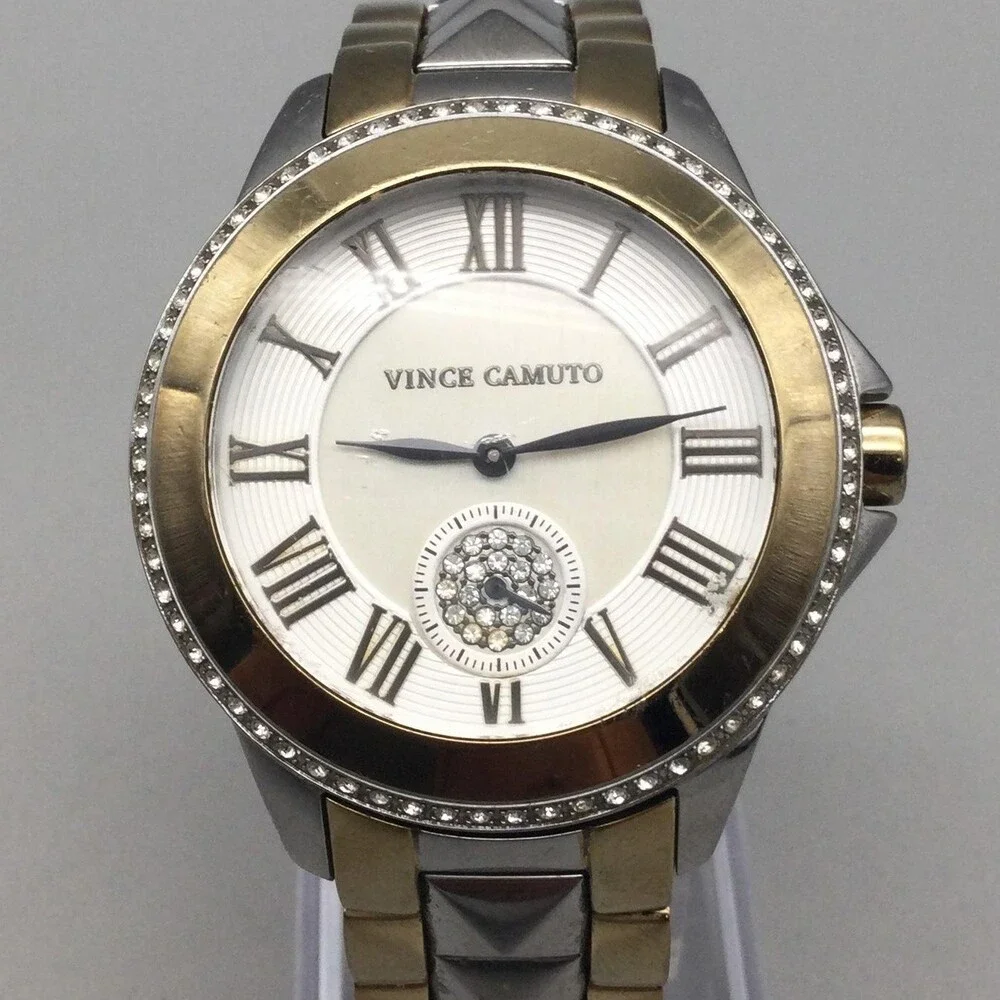 Vince Camuto Womens Watch 40mm Two Tone Crystals VC15048 New Battery 6.25